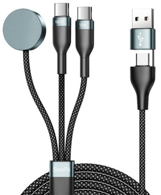 수피 올인원 멀티 PD PPS 100W C타입 애플워치 3in1 초고속 충전 케이블 S61, 1개, 그레이, 120cm