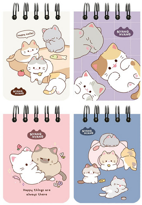 핑크풋 냥냥 도톰한 수첩 4종 세트, 혼합색상, 1세트