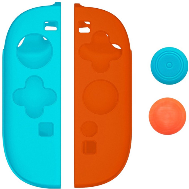 호후 팜핏 닌텐도 스위치2 조이콘 컨트롤러 실리콘 케이스 커버 + 아날로그 스틱커버 세트, 블루 + 오렌지, 1세트