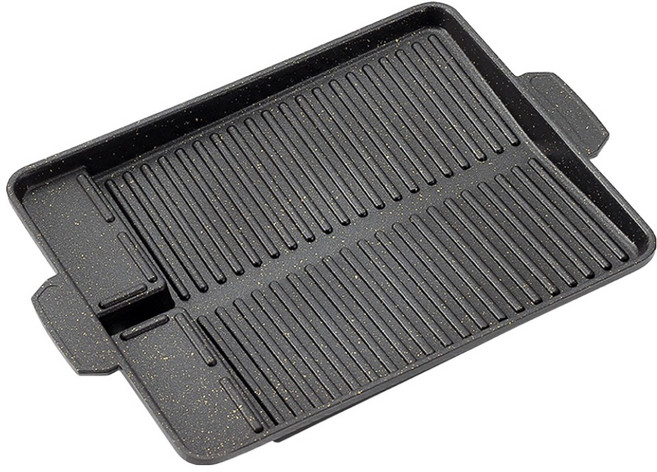 韓式麥飯石塗層長方形烤肉盤 黑色, 1個, 38cm