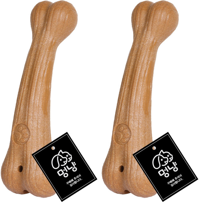 멍냥 반려동물 프리미엄 이갈이 우드스틱 장난감 뼈다기 모양, 나무색, 2개