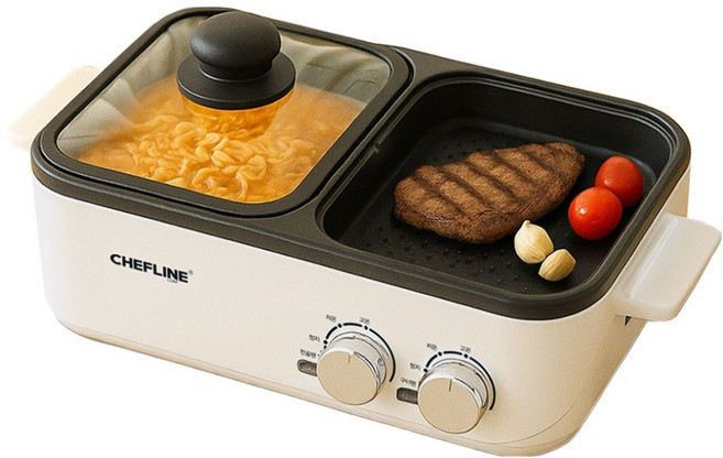 셰프라인 컴팩트 반반 전골 듀얼쿠커 전기그릴, EXXH-DSG3745E(SANDGRAY)