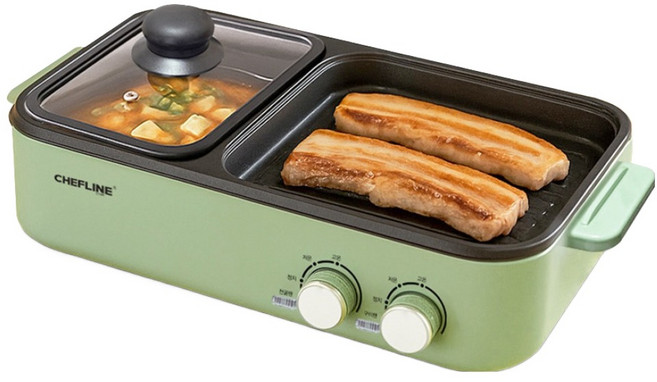 셰프라인 컴팩트 반반 전골 듀얼쿠커 전기그릴, EHXH-MGT9682B