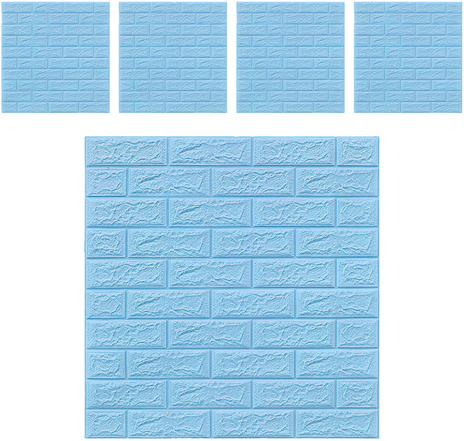 WE CHAMP 3D立體磚紋隔音棉防撞貼 WTB-700 5張, 湖藍色