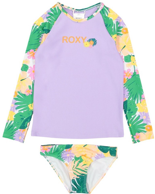 록시 여아용 트로피컬 패턴 긴소매 래쉬가드 상하의 세트 TD21BR051GPN