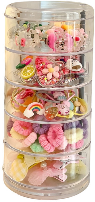 로시테라 회전 머리끈 머리핀 정리함 수납 11.6 x 22.2 cm, 5단 투명, 1개