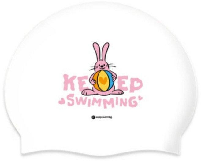 KeepSwimming 兒童用邦尼球矽膠泳帽, 1個, 白色