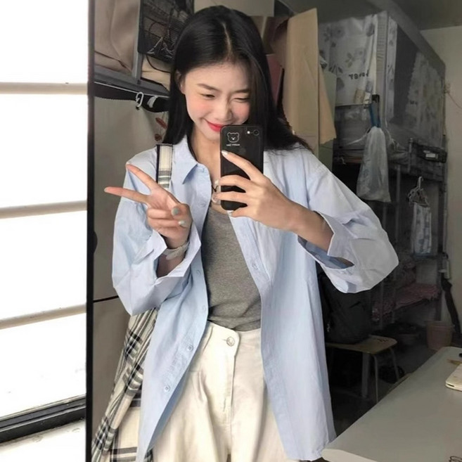 엘쏘 여성용 오버 여리핏 힙커버 살안타 긴팔 셔츠