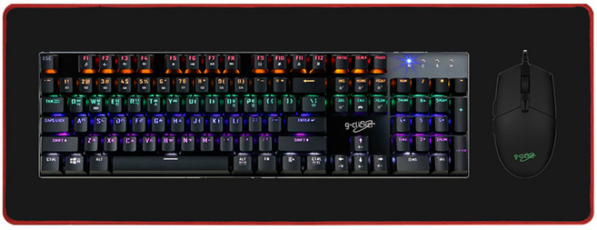 지클릭커 게이밍 키보드 + 마우스 + 장패드 세트, 블랙 갈축, GMK-510X+PAD, 일반형