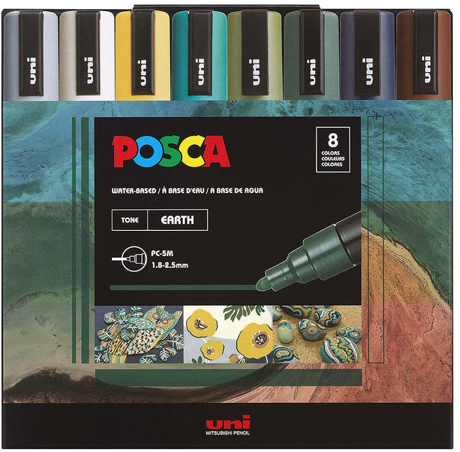 uni 포스카 굵은 글씨용 마카 세트 EARTH COLORS PC-5M, 1세트, 8색
