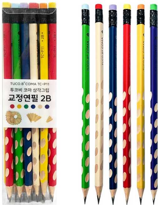 투코비 코마 삼각그립 교정연필 세트 2B TC-P11, 혼합색상, 12개