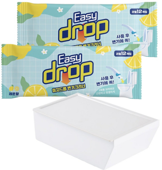 이지드롭 일회용 변기크리너 리필 12p x 2개 + 전용 보관 케이스 세트 레몬향, 1세트