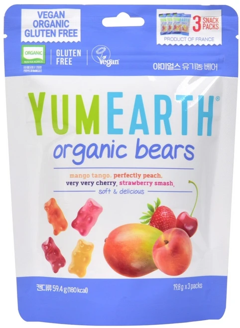 야미얼스 유기농 베어 젤리, 59.4g, 혼합맛(딸기/망고/체리/복숭아), 1개 - 쿠팡