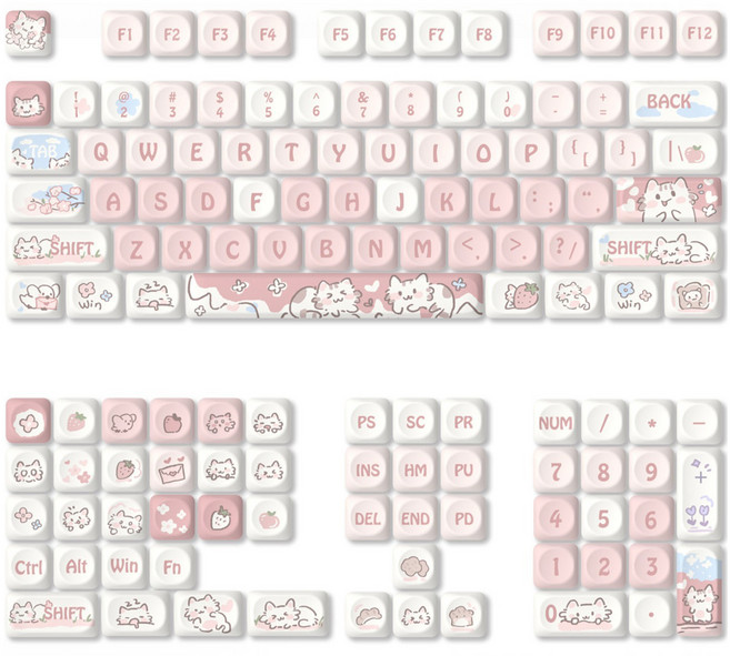 리빙포켓 키보드 꾸미기 감성 키캡, 딸기고양이, kkw76144