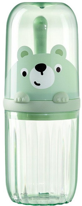 한봄누리 휴대용 투명 칫솔케이스 손잡이 양치컵, 그린, 1개