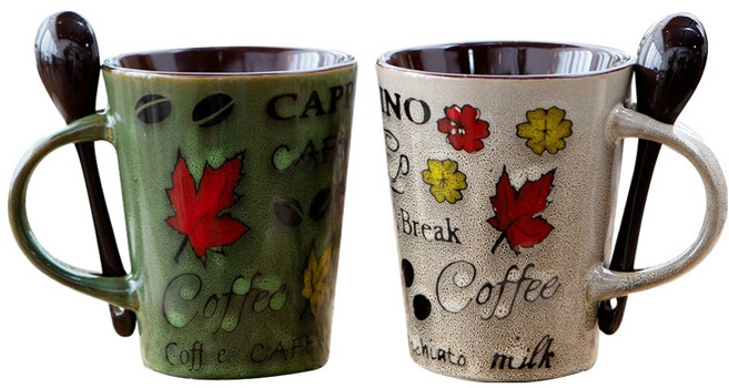 로얄보덴 레트로 스푼 머그컵 370ml x 2종 세트, 아이보리, 그린, 1세트