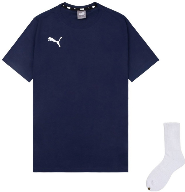 PUMA 男款 teamGOAL 23 休閒短袖T恤 656578-06 + Welldone 襪子組