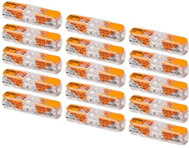 WAGO 旺科 單芯線與絞線兩用 高容量32A槓桿式按壓連接器 2P Simple 直連型 橘色 兼容0.2~4mm, 15個