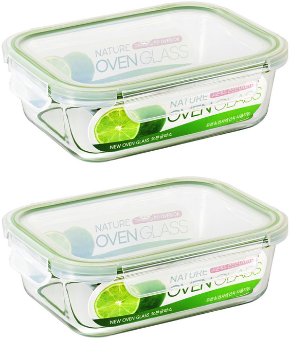 발룬피니 내열강화유리 직사각 밀폐용기, 2개, 370ml