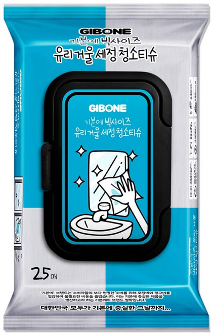 기본에 빅사이즈 유리 거울 세정 캡형 청소티슈 25p, 1개
