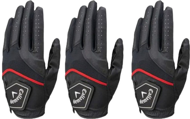 Callaway 卡拉威 2023合成皮革高爾夫手套 左手用22號, 黑色, 3個