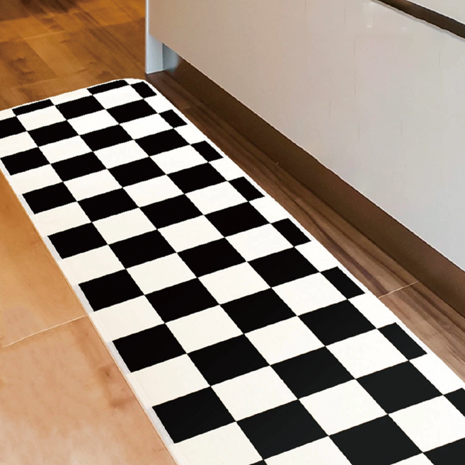 San Luna 日本製 馬賽克抗菌廚房墊子, 黑色 + 白色