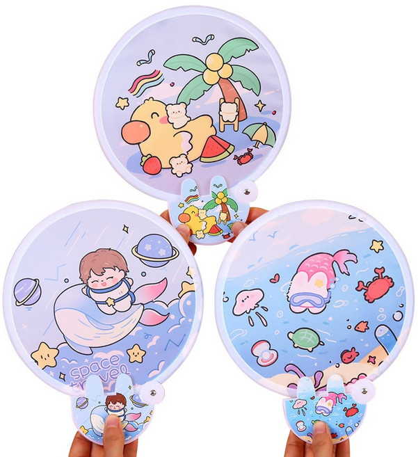 휴대가 간편한 딥 캐릭터 접이식 부채, 랜덤발송, 3개