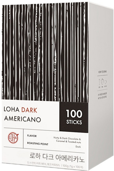 LOHA 다크 아메리카노 원두스틱커피, 1개, 100개입, 1g