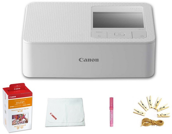 Canon 佳能 SELPHY 便攜式相片印表機 + RP-108 明信片相紙 + 口袋收納包 + 相片繩 + Miffy筆 套組, 白色(印表機), 隨機出貨(筆), SELPHY CP 1500