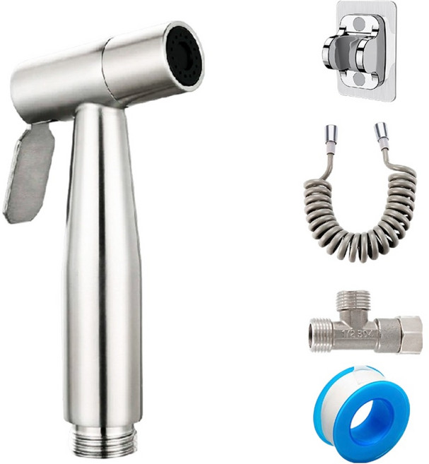 Reddot 紅點生活 不鏽鋼增壓馬桶噴槍沖洗器組 不鏽鋼噴頭伸縮管組 附無痕貼掛架, 1組, 單一顏色