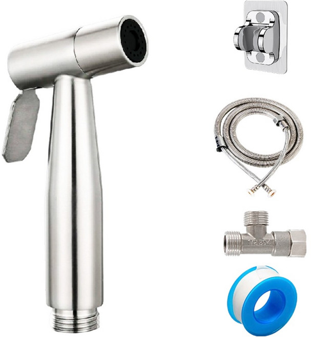 Reddot 紅點生活 不鏽鋼增壓馬桶噴槍沖洗器組 不鏽鋼噴頭軟管組 附無痕貼掛架, 1組, 單一顏色