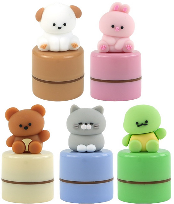 핑크풋 미니 피규어 스탬프 5종 세트, 검정색, 1세트