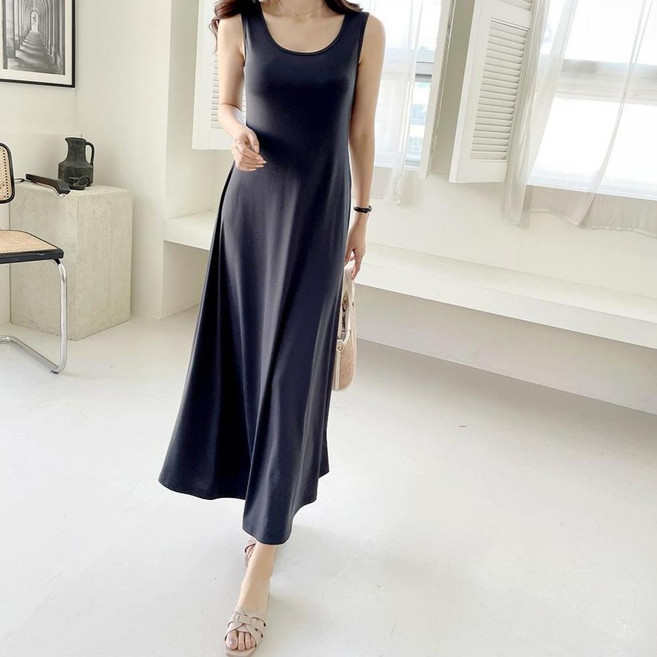 세이스타일 차랑 나시 A라인 롱 원피스
