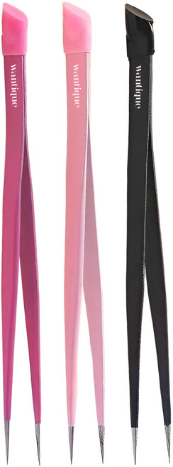 원티크 다기능 정밀 실리콘 네일 핀셋 3종 세트, 1세트, 혼합색상