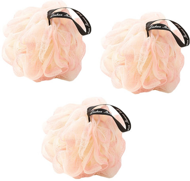 小麥購物 柔軟洗澡沐浴球3件組 L998 大 淡粉色, 1組, 150g