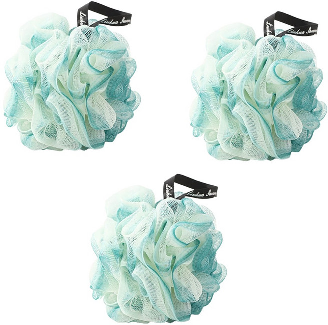 小麥購物 柔軟洗澡沐浴球3件組 L998 大 淡綠色, 1組, 150g