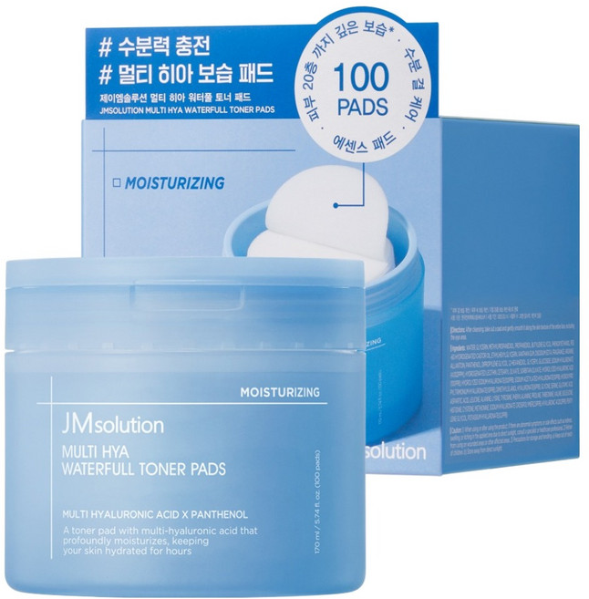 제이엠솔루션 멀티 히아 워터풀 보습 토너 패드 170ml, 1개, 100매입