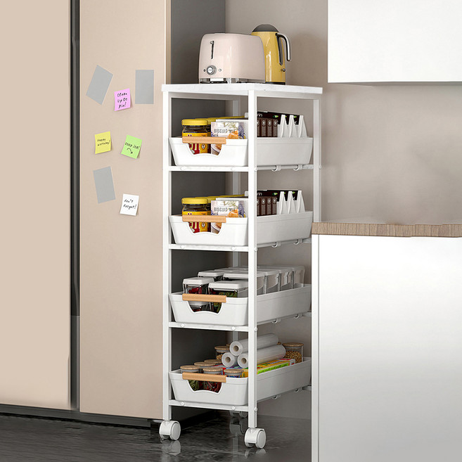 21세기트랜드 틈틈카트 주방 철제 무빙 회전 수납 트롤리, 5단, 화이트