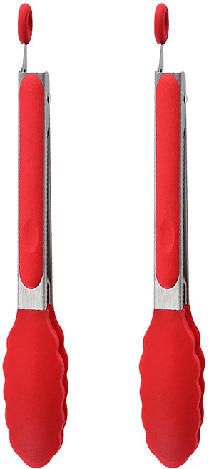不銹鋼矽膠食物夾, 紅色, 2支