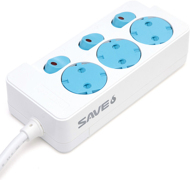 세이브에스 자동소화 안전캡 개별절전형 멀티탭 3구, 화이트, 1개, 5m