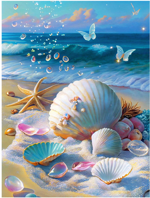 탑피아 바닷가 DIY보석십자수 세트 30 x 40 cm CY-FJ11116, 혼합색상, 1세트