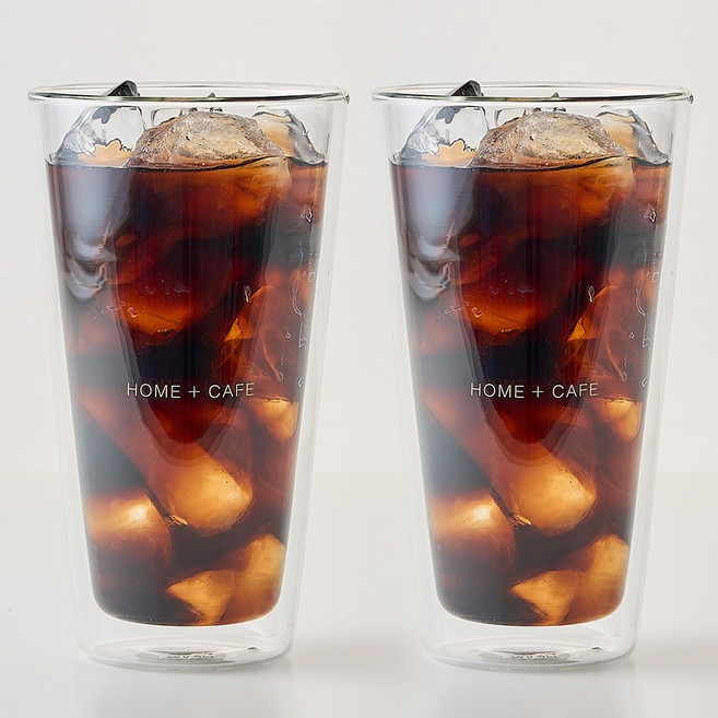 빈플러스 더블월 보온보냉 유리컵 500ml, 투명, 2개
