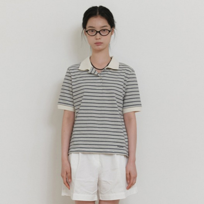 yuppe 女款 BUTTON STRIPE T恤