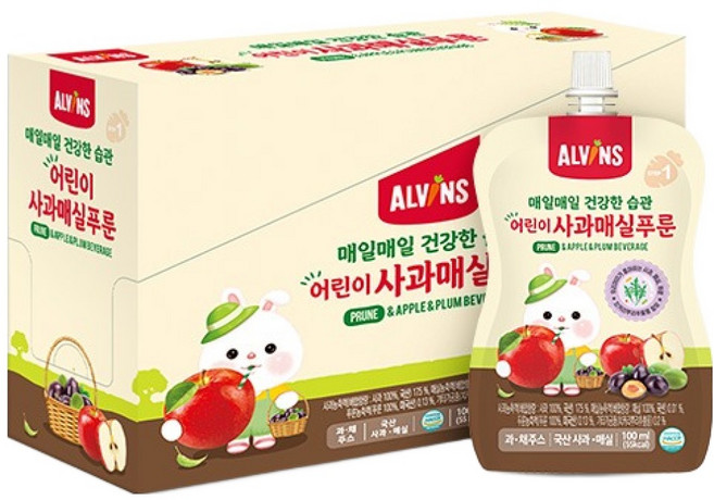 엘빈즈 매일매일 건강한 습관 어린이 사과매실푸룬, 10개, 사과 + 매실 + 푸룬 혼합맛, 100ml