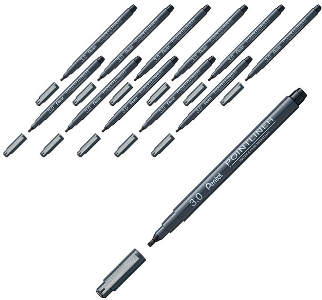 펜텔 포인트라이너 수성 드로잉펜 3.0mm S20P-C30A, 블랙, 12개