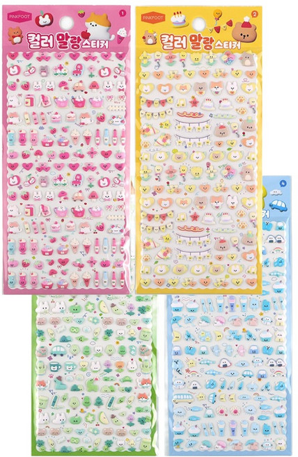 핑크풋 컬러 말랑 스티커 4종 세트, 혼합색상, 1세트