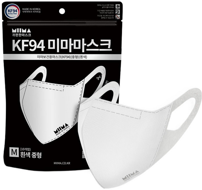 미마 보건용 마스크 성인용 KF94, 10개입, 1개, 흰색