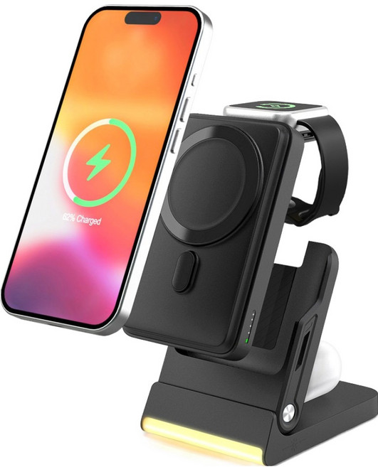 유엠투 애플 갤럭시 워치 충전 맥세이프 보조배터리 10000mAh 무선충전기 독, 블랙