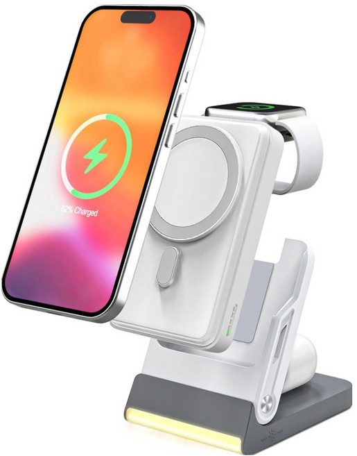 유엠투 애플 갤럭시 워치 충전 맥세이프 보조배터리 10000mAh 무선충전기 독, 화이트