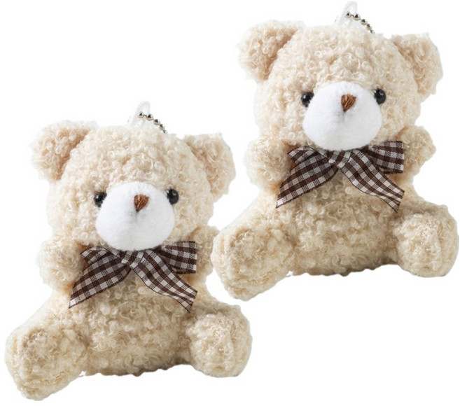 올웨일리 곰인형 커플 키링 액세서리 키홀더 TSP2637, 베이지, 2개, 8cm